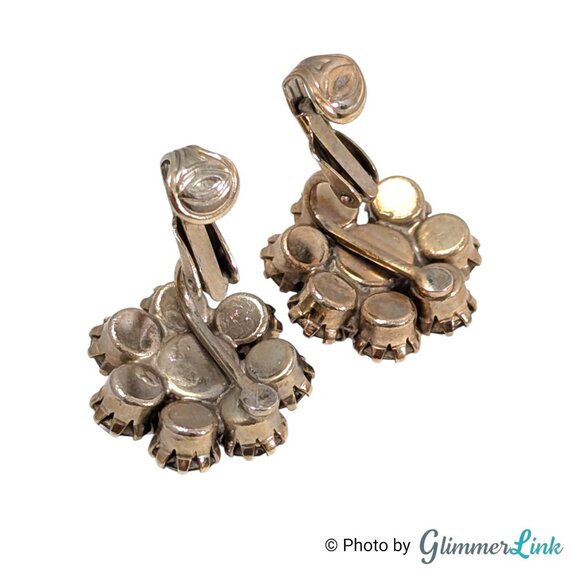 Vintage 1960s Brown Topaz Rhinestone Flower Cluster Clip On Earrings - Picture 6 of 9